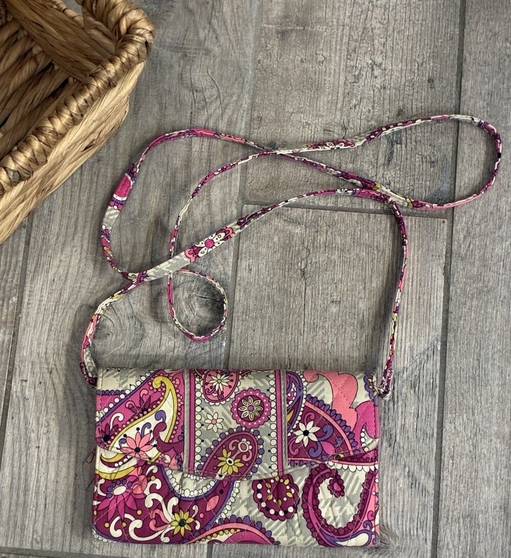Vera Bradley Paisley Meets Plaid Crossbody Wallet Quilted Cotton Clutch Purse